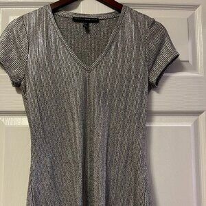 White House Black Market Metallic Silver Short Sleeve Top Size XXS